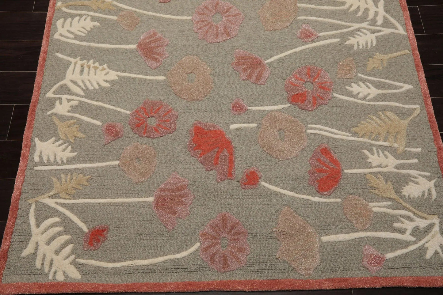 LoomBloom Multi Size Gray Beige Hand Tufted Contemporary Floral Wool and Faux Silk Oriental Area Rug