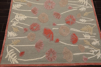 LoomBloom Multi Size Gray Beige Hand Tufted Contemporary Floral Wool and Faux Silk Oriental Area Rug