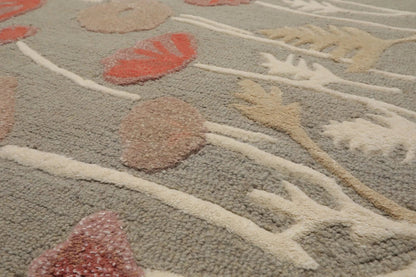 LoomBloom Multi Size Gray Beige Hand Tufted Contemporary Floral Wool and Faux Silk Oriental Area Rug