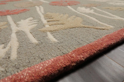 LoomBloom Multi Size Gray Beige Hand Tufted Contemporary Floral Wool and Faux Silk Oriental Area Rug