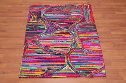 4 x 6 Handmade Abstract 100% Cotton Oriental Area Rug Boho Modern Pink
