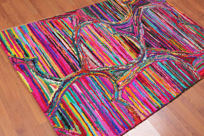 4 x 6 Handmade Abstract 100% Cotton Oriental Area Rug Boho Modern Pink