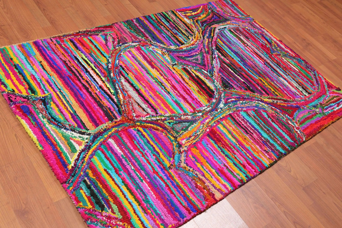 4 x 6 Handmade Abstract 100% Cotton Oriental Area Rug Boho Modern Pink