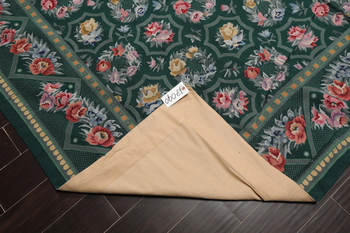 Hand Woven 100% Wool Floral French Aubusson Needlepoint Area Rug Green 9' x 12'