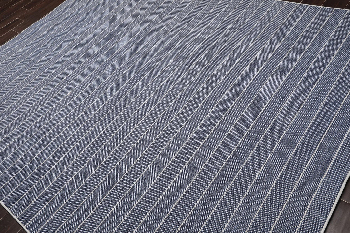 LoomBloom Multi Size Navy Hand Woven Contemporary Herringbone Flatweave New Zealand Wool  Oriental Area Rug