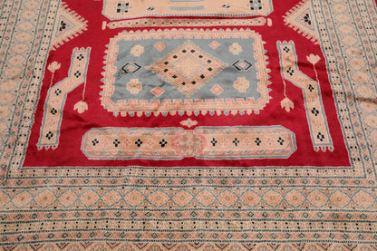 6'x9' Red  Rose  Blue, Navy, Tan, Multi Color Hand Woven Persian Oriental Area Rug Wool Traditional Oriental Rug
