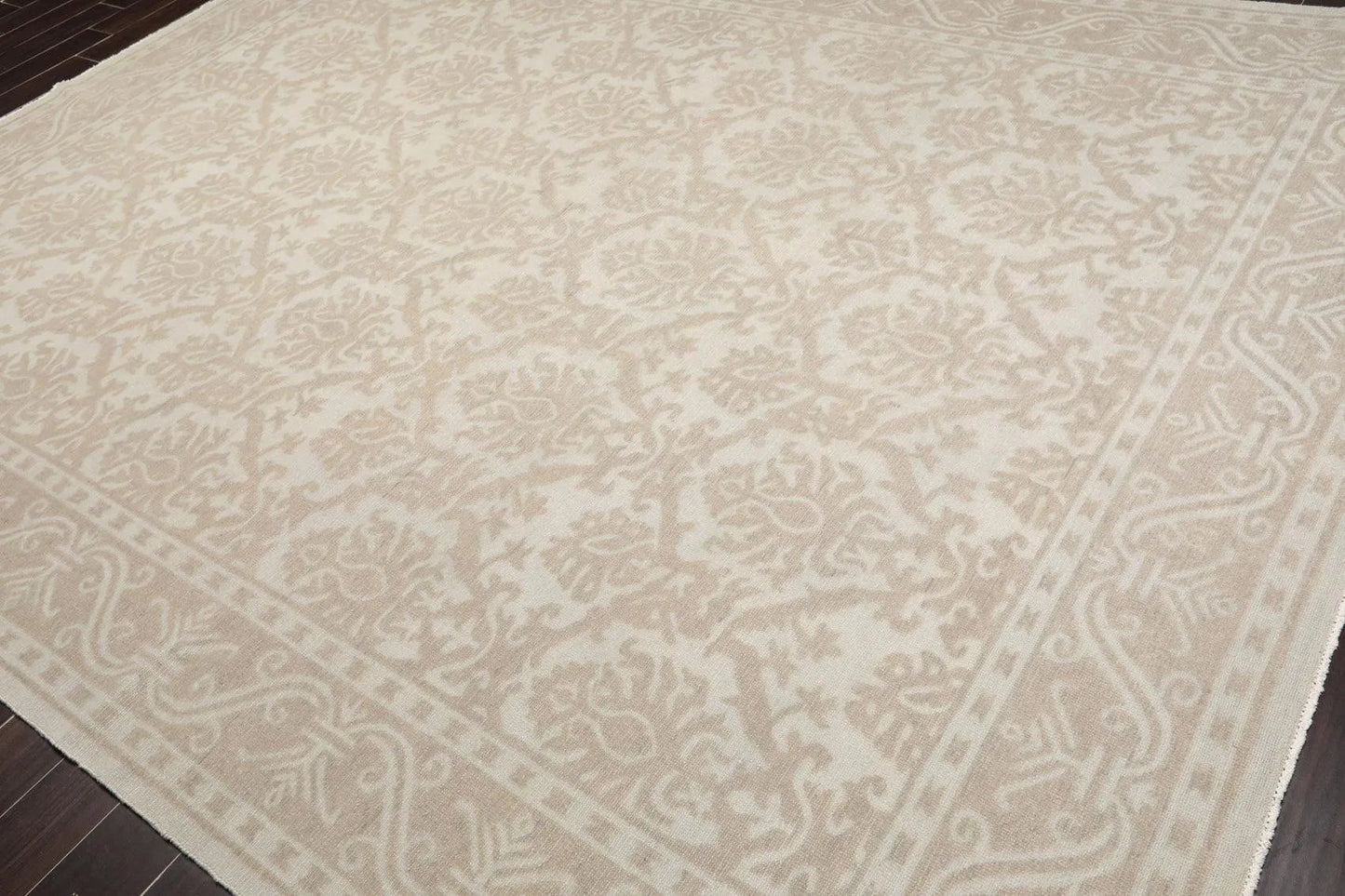 9'1'' x 12'1'' Hand Knotted 100% Wool Damask Afghan Area Rug Gray Tone on Tone