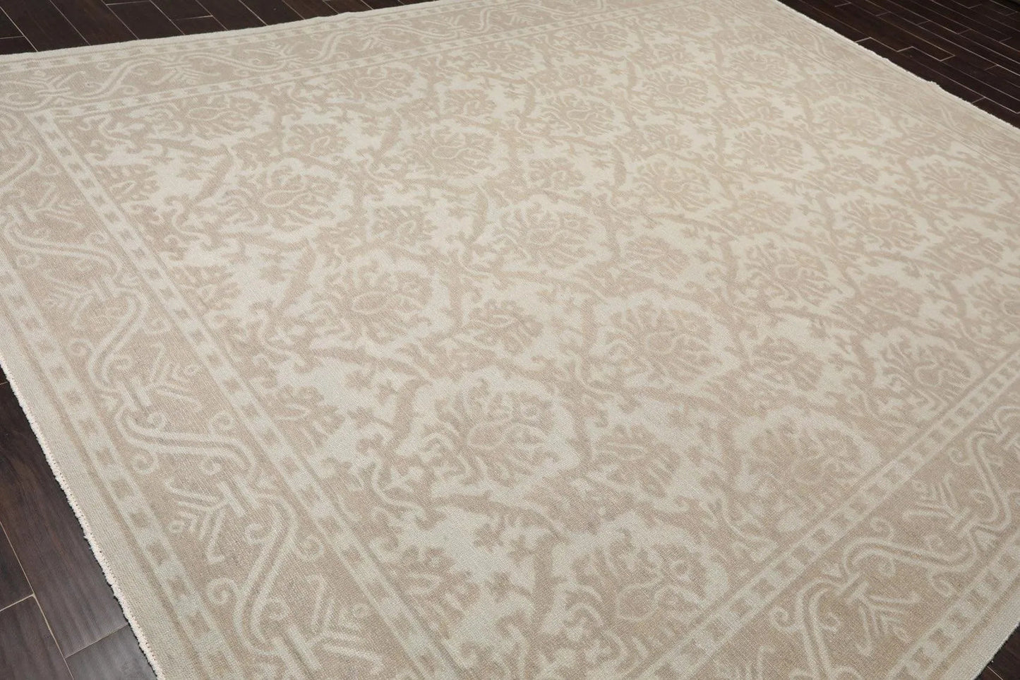 9'1'' x 12'1'' Hand Knotted 100% Wool Damask Afghan Area Rug Gray Tone on Tone