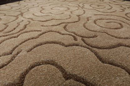 LoomBloom Multi Size Tan Hand Tufted Transitional Floral Wool and Faux Silk Oriental Area Rug