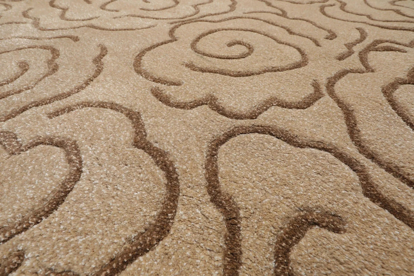 LoomBloom Multi Size Tan Hand Tufted Transitional Floral Wool and Faux Silk Oriental Area Rug