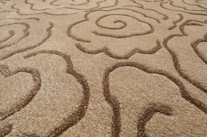 LoomBloom Multi Size Tan Hand Tufted Transitional Floral Wool and Faux Silk Oriental Area Rug