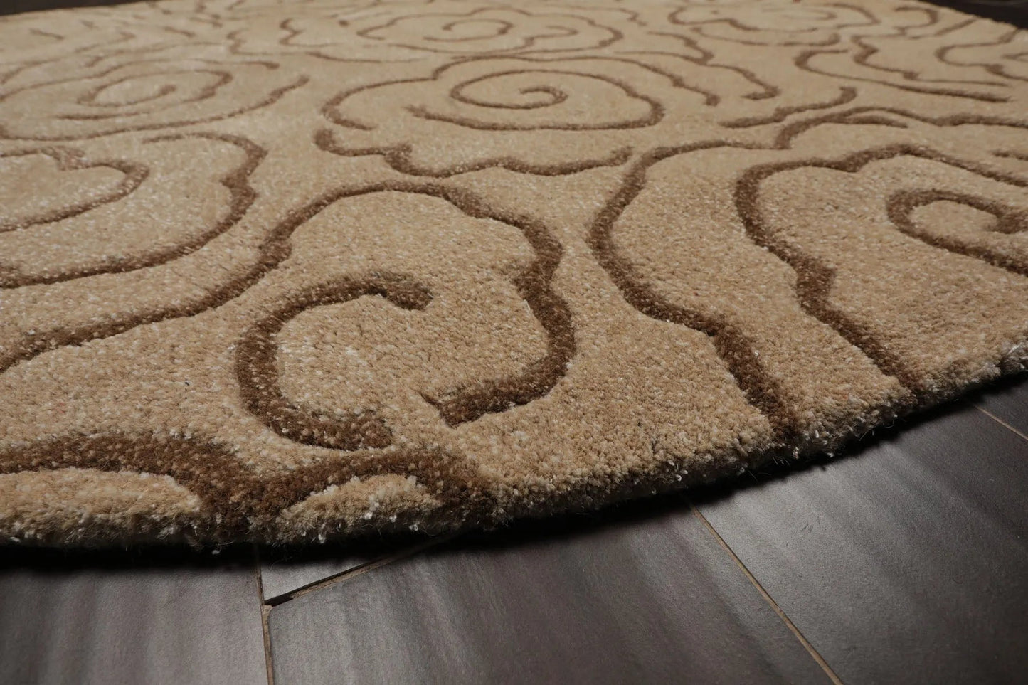LoomBloom Multi Size Tan Hand Tufted Transitional Floral Wool and Faux Silk Oriental Area Rug