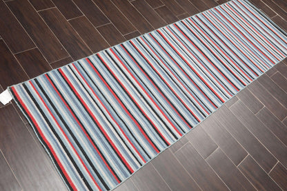 2'6" x 8' Hand woven Reversible Dhurry Traditional Oriental Area Rug Runner Blue