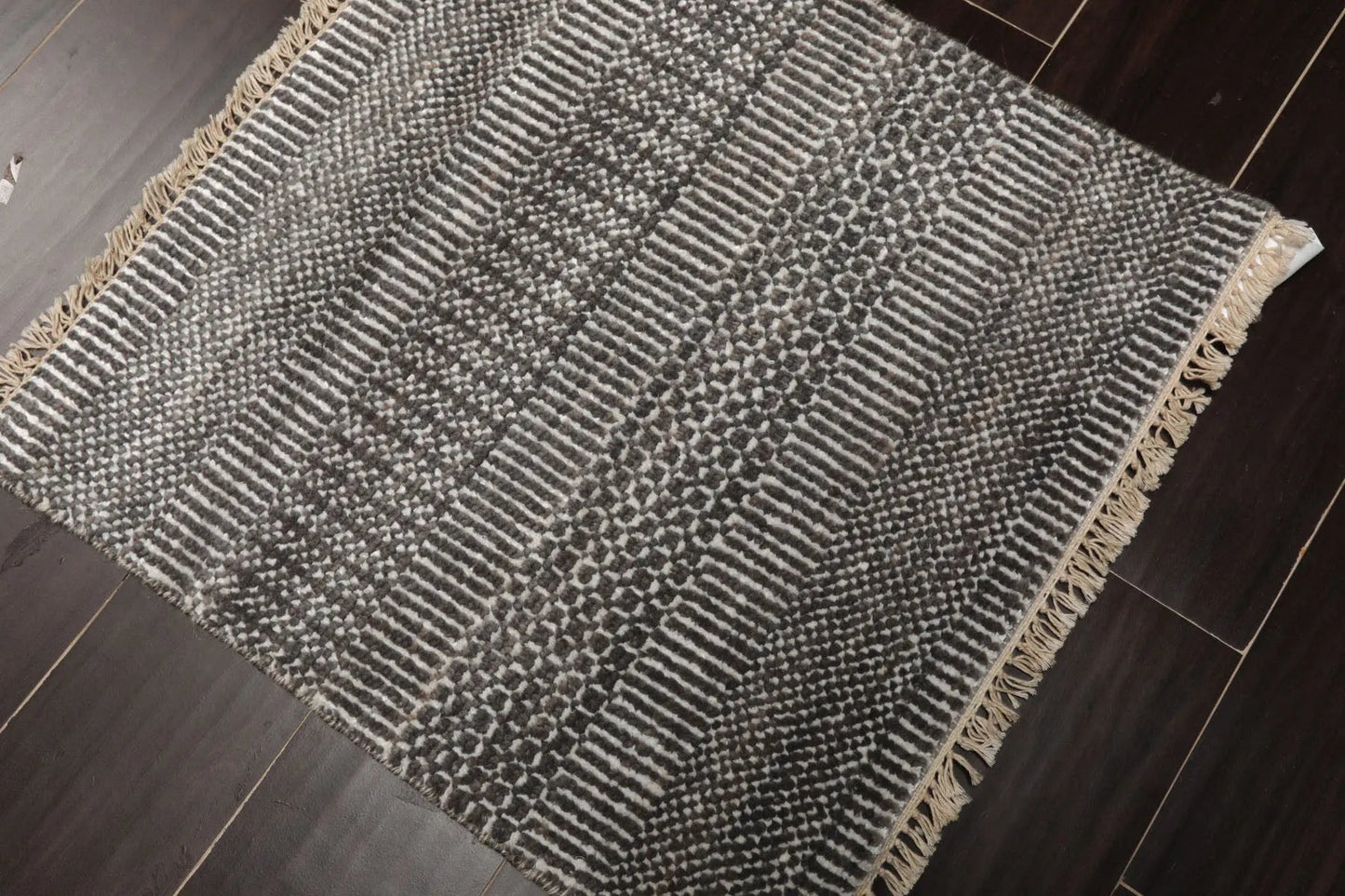 2'x2' Ivory Hand Knotted Tibetan Modern Wool and Bamboo Silk Oriental Area Rug