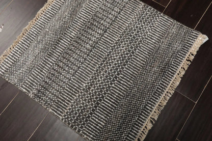 2'x2' Ivory Hand Knotted Tibetan Modern Wool and Bamboo Silk Oriental Area Rug