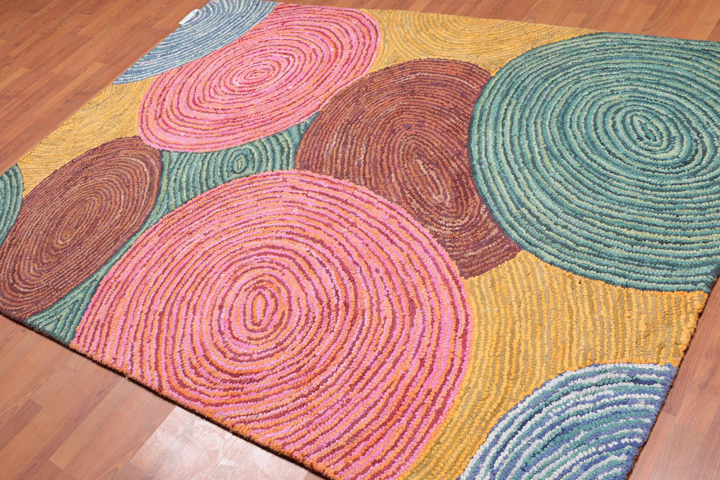 5' 4''x7' 6'' Hand Tufted Cotton Circle Medley Multi Color Cotton Area Rug  Oriental Area Rug Pink, Gold Color