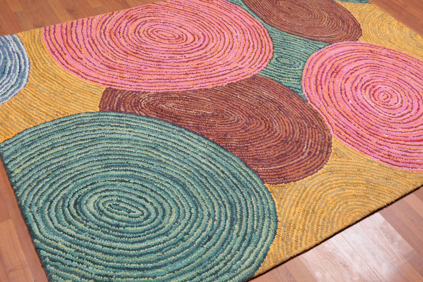 5' 4''x7' 6'' Hand Tufted Cotton Circle Medley Multi Color Cotton Area Rug  Oriental Area Rug Pink, Gold Color
