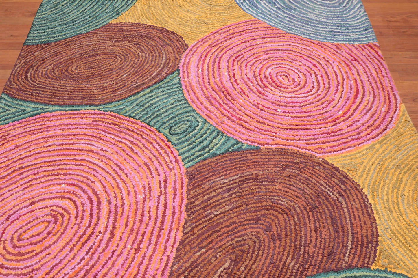 5' 4''x7' 6'' Hand Tufted Cotton Circle Medley Multi Color Cotton Area Rug  Oriental Area Rug Pink, Gold Color
