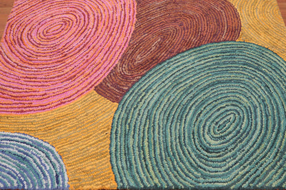 5' 4''x7' 6'' Hand Tufted Cotton Circle Medley Multi Color Cotton Area Rug  Oriental Area Rug Pink, Gold Color