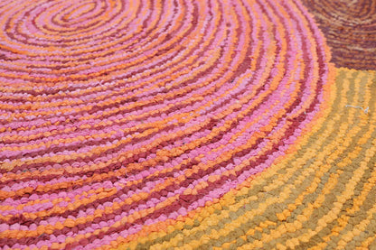 5' 4''x7' 6'' Hand Tufted Cotton Circle Medley Multi Color Cotton Area Rug  Oriental Area Rug Pink, Gold Color