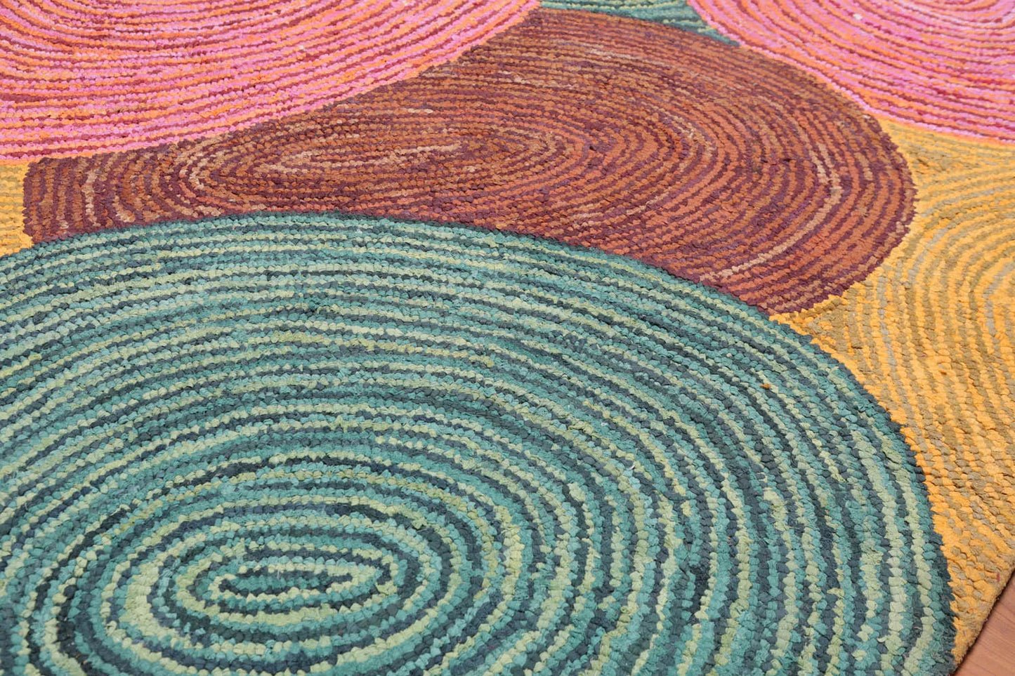 5' 4''x7' 6'' Hand Tufted Cotton Circle Medley Multi Color Cotton Area Rug  Oriental Area Rug Pink, Gold Color