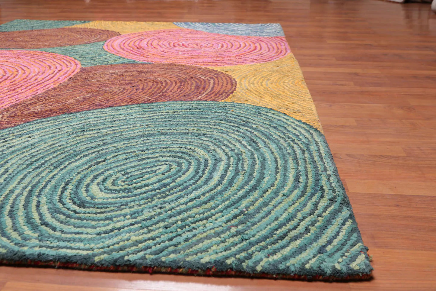 5' 4''x7' 6'' Hand Tufted Cotton Circle Medley Multi Color Cotton Area Rug  Oriental Area Rug Pink, Gold Color