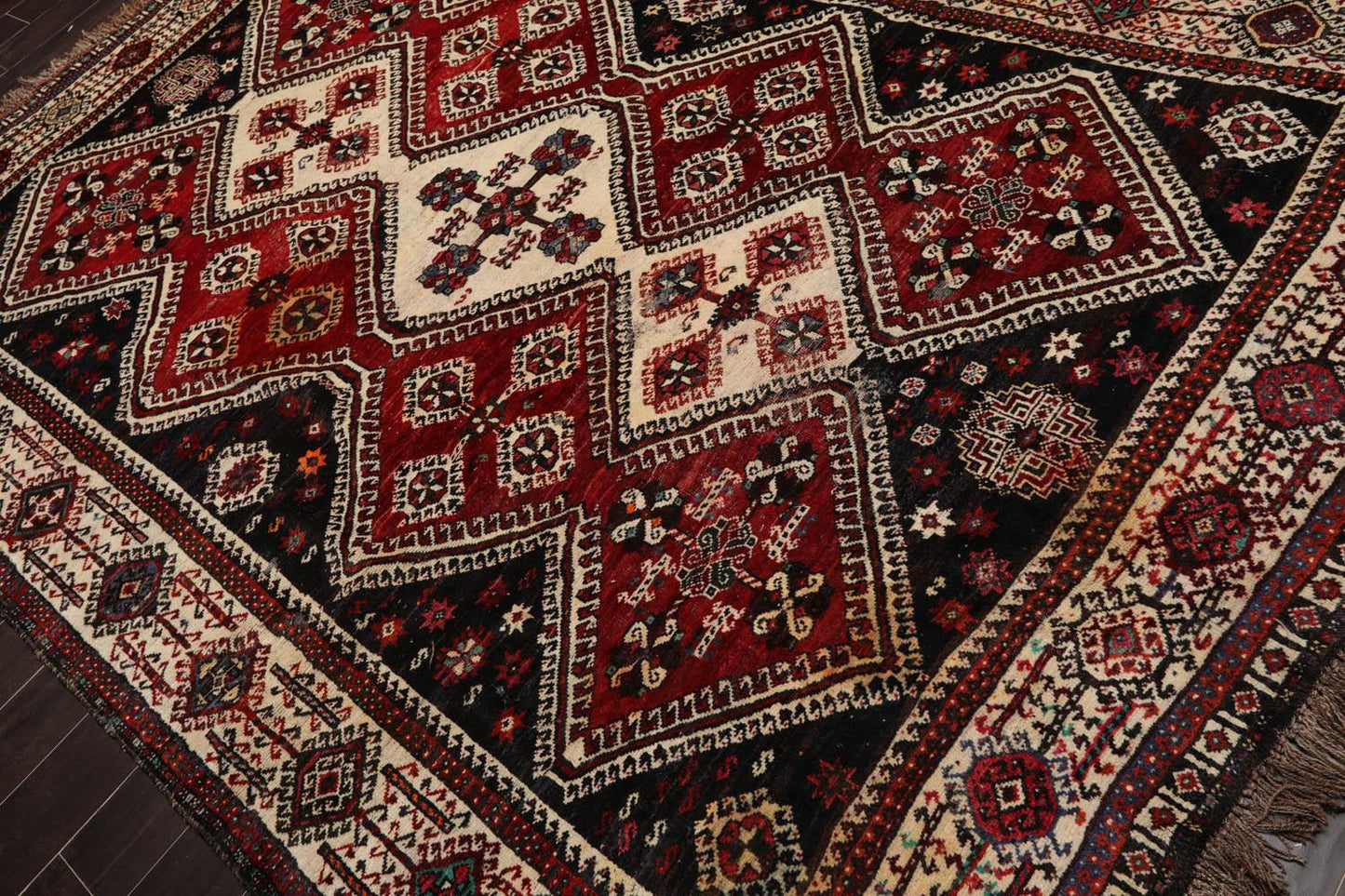 6'10" x 10'2" Authentic Vintage Shirraz Hand Knotted 100% Wool Area Rug Ivory