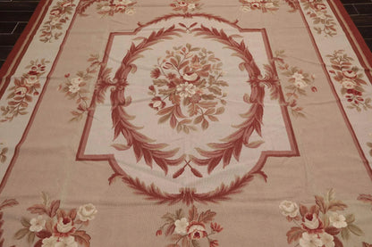 8' x 10' Hand Woven Wool French Aubusson Flatweave Area Rug Taupe