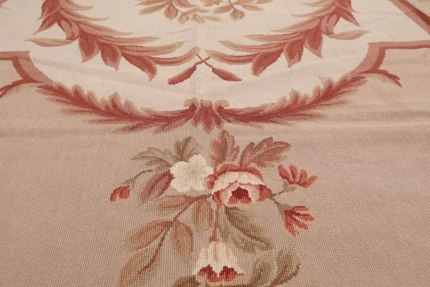 8' x 10' Hand Woven Wool French Aubusson Flatweave Area Rug Taupe