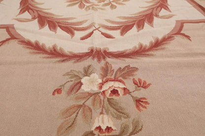 8' x 10' Hand Woven Wool French Aubusson Flatweave Area Rug Taupe