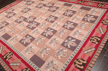 9' x 12' Hand Woven Wool French Aubusson Flatweave Area Rug Rose