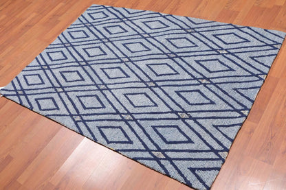 4' x 6' Handmade Loop Pile Diamond Wool Oriental Area rug Contemporary Blue