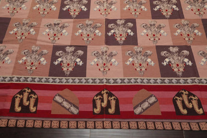 9' x 12' Hand Woven Wool French Aubusson Flatweave Area Rug Rose