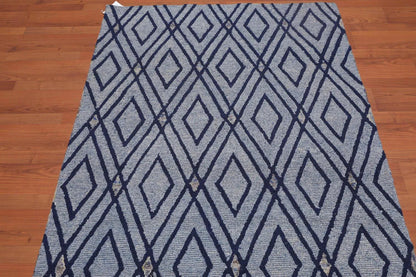 4' x 6' Handmade Loop Pile Diamond Wool Oriental Area rug Contemporary Blue
