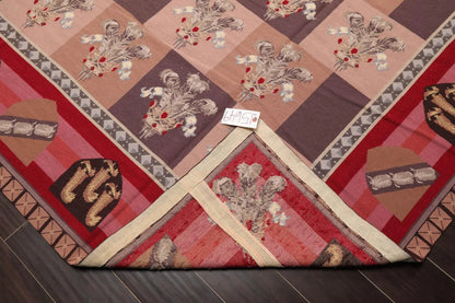 9' x 12' Hand Woven Wool French Aubusson Flatweave Area Rug Rose
