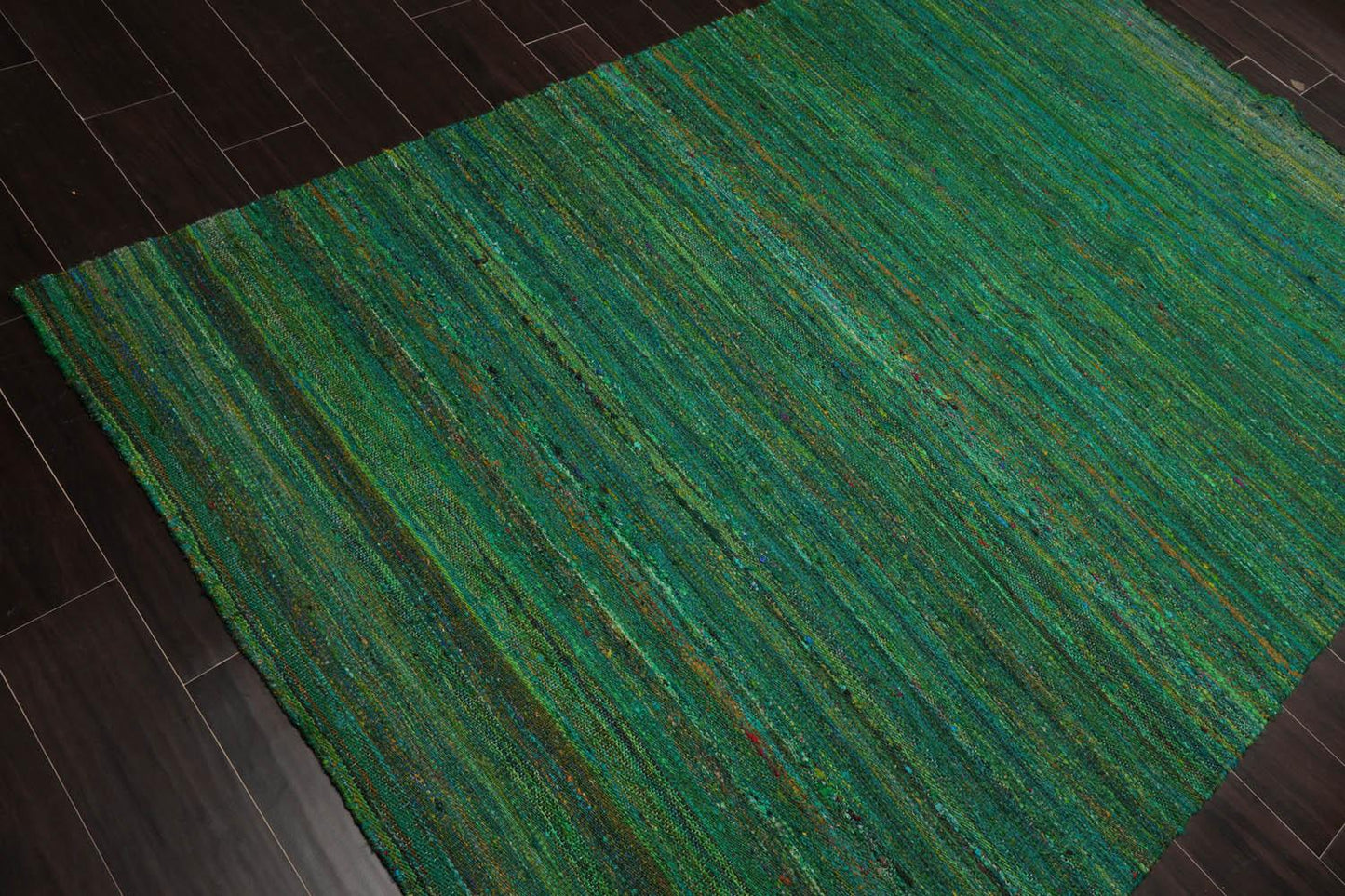 5' x 7'6" Hand Woven 100% Raw Silk Kilim Modern Oriental Area Rug Emerald