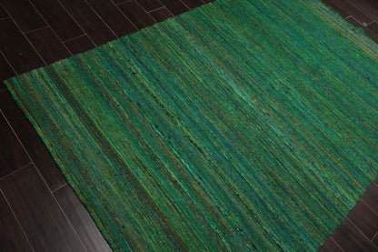 5' x 7'6" Hand Woven 100% Raw Silk Kilim Modern Oriental Area Rug Emerald
