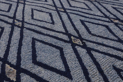 4' x 6' Handmade Loop Pile Diamond Wool Oriental Area rug Contemporary Blue