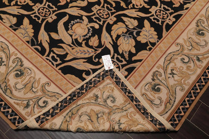 8'x10' Hand Woven Wool French Aubusson Botanical Flatweave Area Rug Black