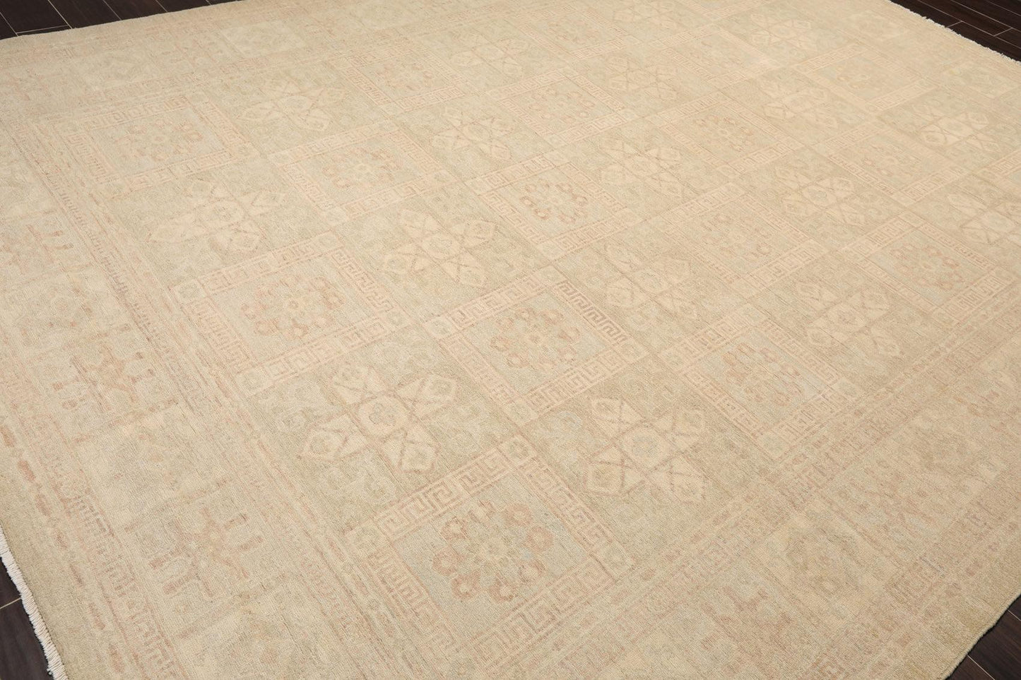 Muted 9'3" x 11'10" Hand Knotted 100% Wool Super fine Peshawar Area Rug Beige