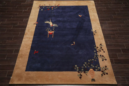 LoomBloom Multi Size Navy Hand Tufted Vase Transitional Chinese Art Deco New Zealand Wool Oriental Area Rug