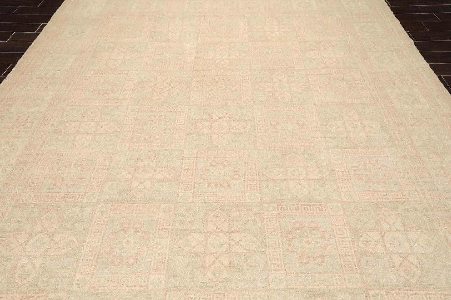 Muted 9'3" x 11'10" Hand Knotted 100% Wool Super fine Peshawar Area Rug Beige