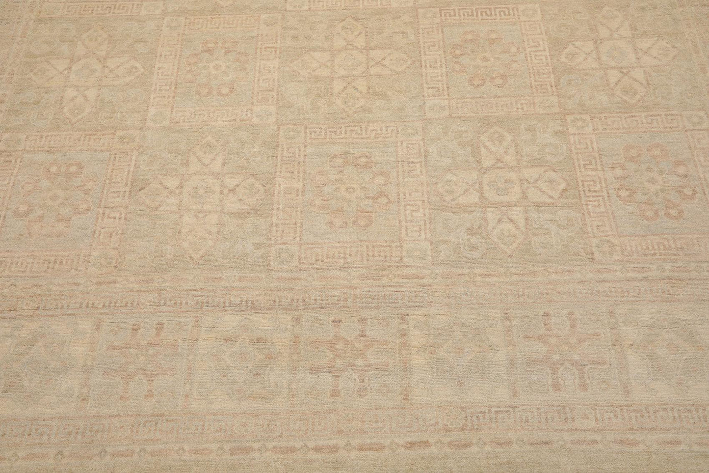Muted 9'3" x 11'10" Hand Knotted 100% Wool Super fine Peshawar Area Rug Beige
