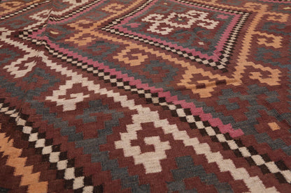 6'4"x11'8" Hand Woven Afghan Kilim Southwestern Runner Oriental Area Rug Brown
