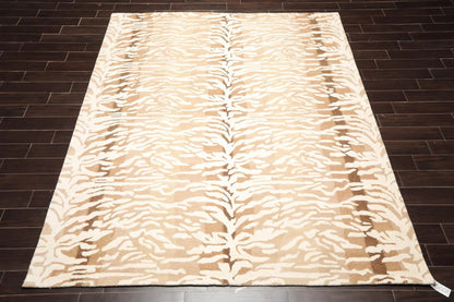 Multi Sizes Handmade 100% Wool Animal Print Tiger Modern Area Rug Ivory Beige