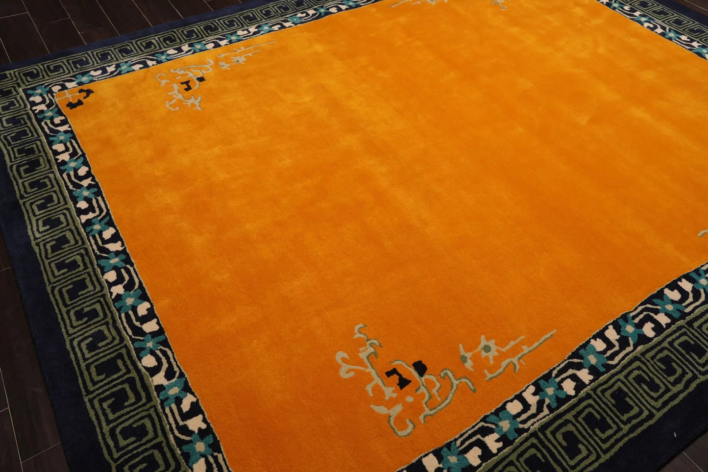 LoomBloom Multi Size Gold Hand Tufted Greek Key Chinese Art Deco New Zealand Wool Oriental Area Rug