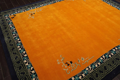 LoomBloom Multi Size Gold Hand Tufted Greek Key Chinese Art Deco New Zealand Wool Oriental Area Rug