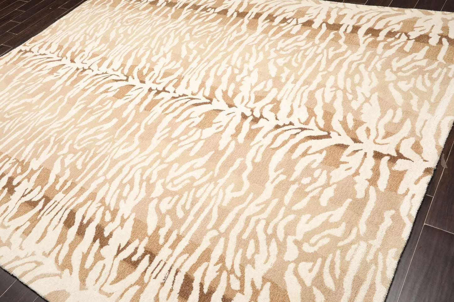 Multi Sizes Handmade 100% Wool Animal Print Tiger Modern Area Rug Ivory Beige