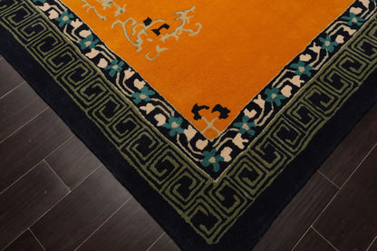 LoomBloom Multi Size Gold Hand Tufted Greek Key Chinese Art Deco New Zealand Wool Oriental Area Rug