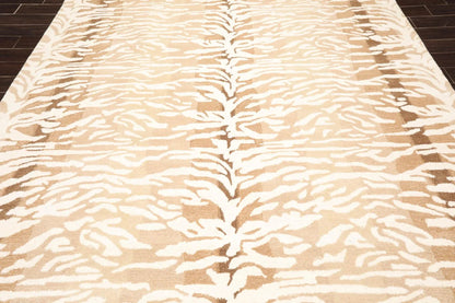 Multi Sizes Handmade 100% Wool Animal Print Tiger Modern Area Rug Ivory Beige